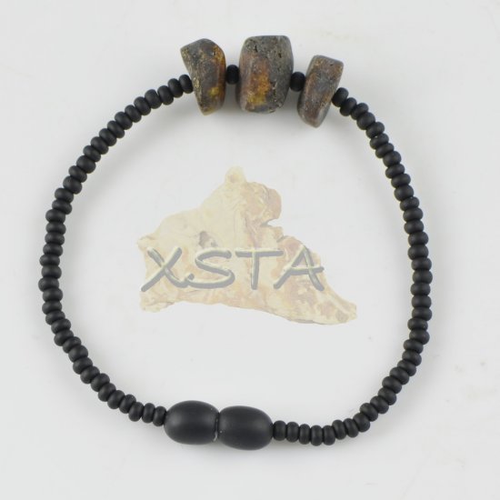 Amber bracelet raw black with screw clasp 18 cm